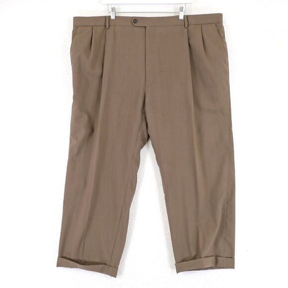 Pronto Uomo Wool Brown 47/27 Dress Pants High Rise Pleated Cuffed Lined Partiall - Picture 1 of 7